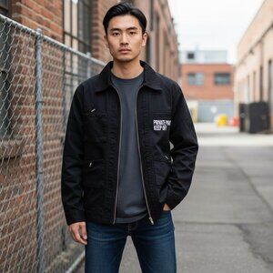 RENOWNED All Seeing Cropped Mechanics Jacket Mens M Medium Streetwear Black